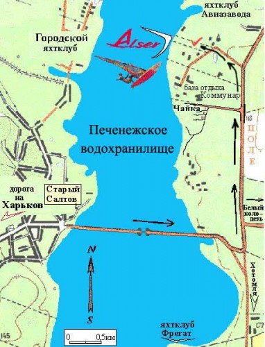 Карта акватории и схема проезда (черные стрелки)